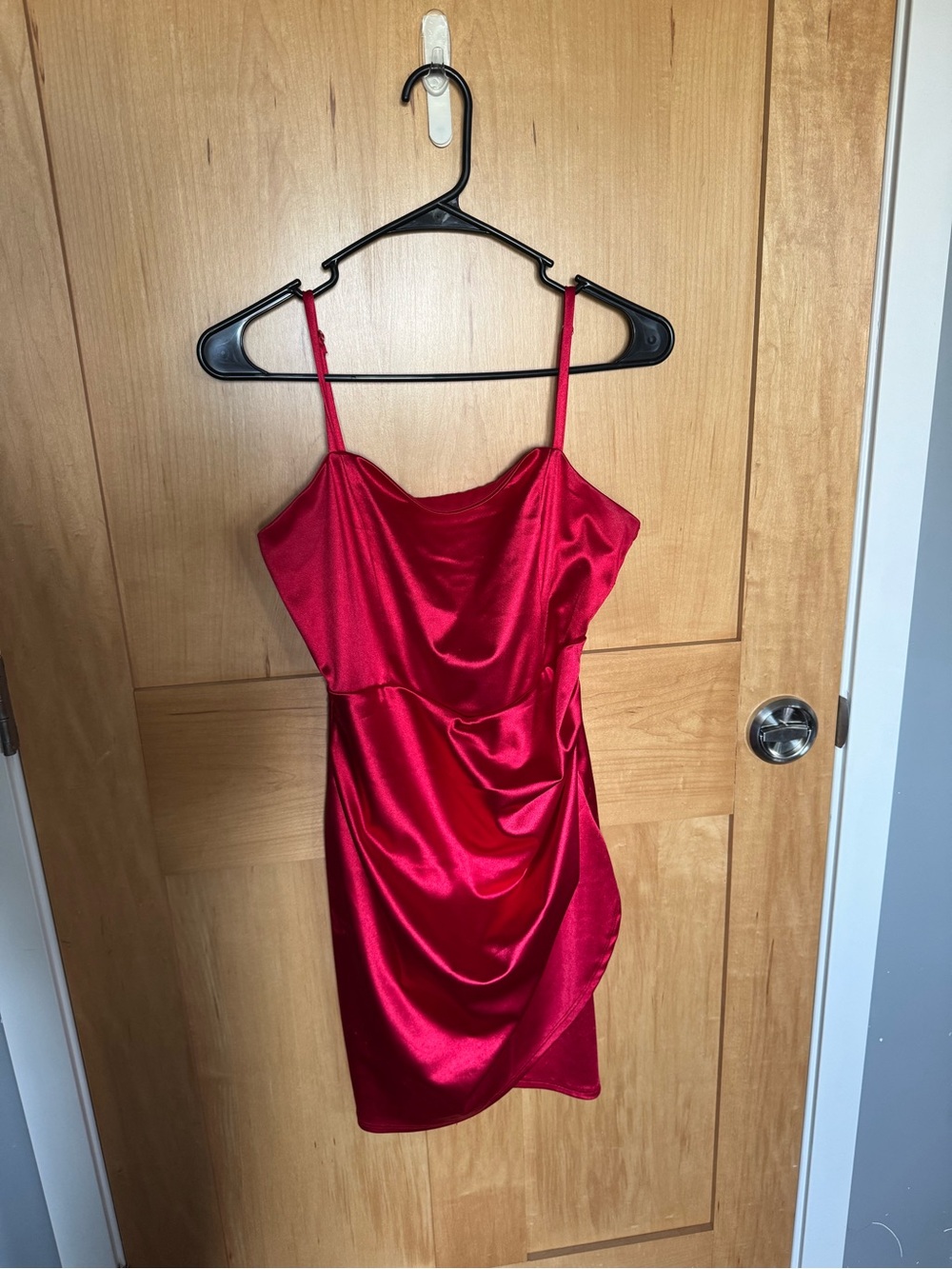 Emerald Sundae Red Satin Cowl Mini Dress